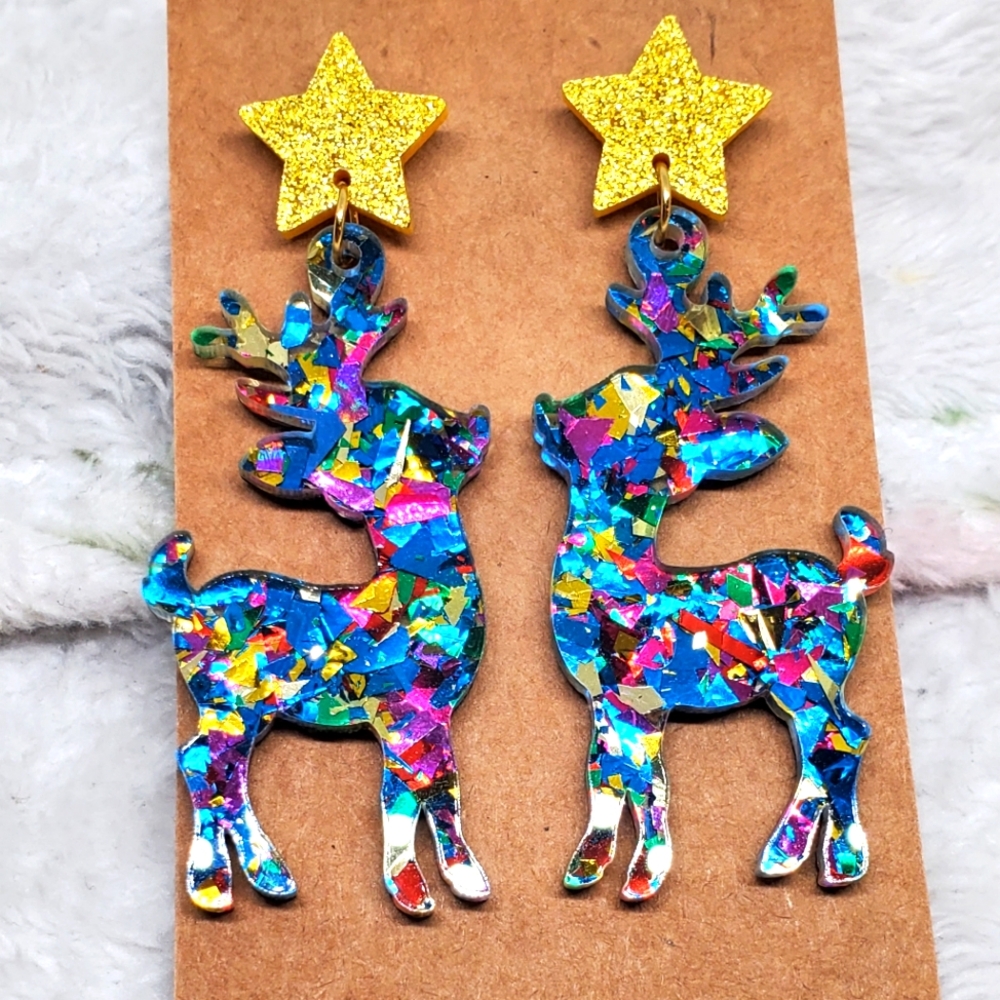 7/$10 Christmas Reindeer Earrings, New
